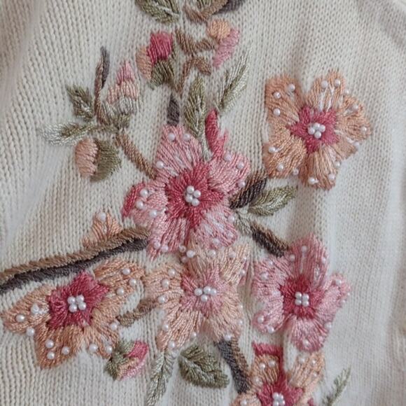 Vintage Heirloom Collectibles Embroidered Cream Floral Bird Cottagecore Cardigan - Picture 3 of 15